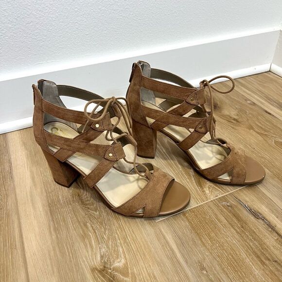 Circus by Sam Edelman Emilia Golden Carmel Strappy Heeled Sandals Size 8.5 - Picture 1 of 10